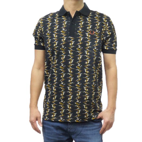 セールSS FRED PERRY フレッドペリー ポロシャツ 半袖 メンズ 鹿の子 コットン 綿100％ 総柄 M9836 GRAPHIC PRINT POLO SHIRT ブランド ロゴ 刺繍 カジュアル スポーティ 大きいサイズ ネイビー FRED PERRY（フレッドペリー） メンズ鹿の子ポロシャツ M9836