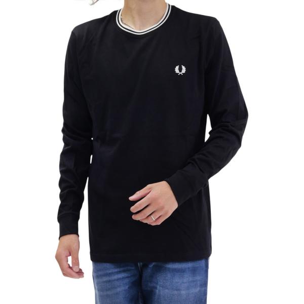 FRED PERRY フレッドペリー メンズ クルーネック ロングTシャツ M9602 / LS TWIN TIPPED T-SHIRT 長袖 カットソー ブラック 定番人気商品