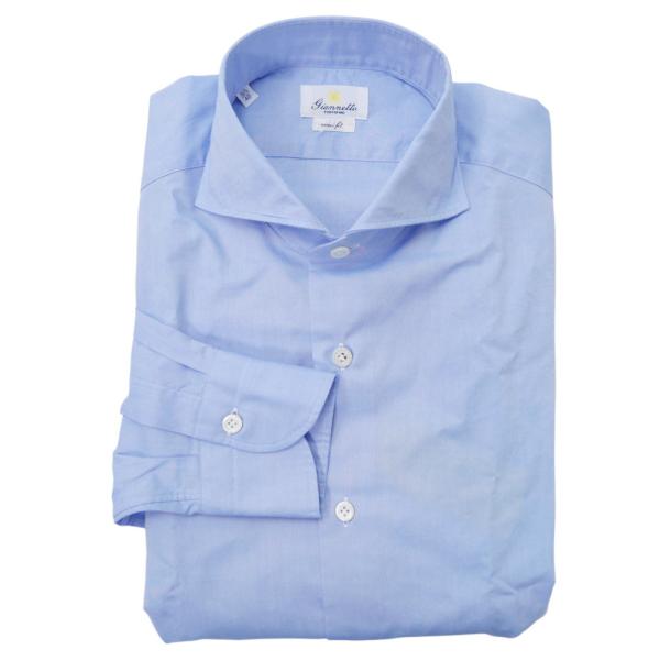 GIANNETTO ジャンネット メンズ カッタウェイ シャツ AC140 / VINCI FIT WASH コットン オックス ワイシャツ イタリア製 ライトブルー