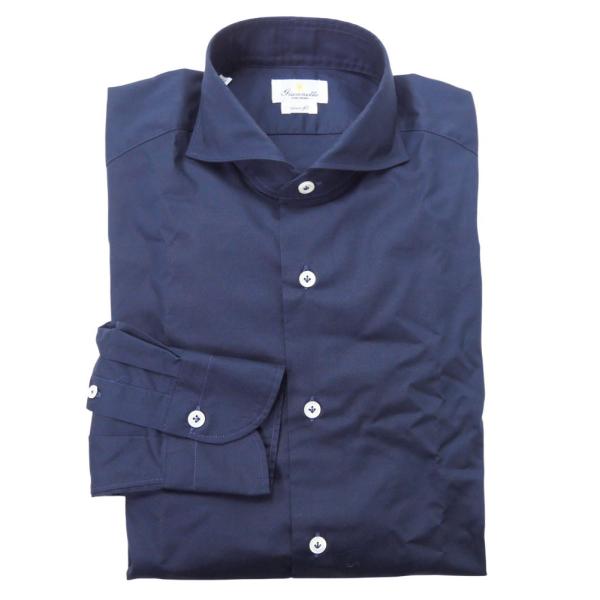 GIANNETTO ジャンネット メンズ カッタウェイ シャツ AC140 / VINCI FIT WASH コットン オックス ワイシャツ イタリア製 ネイビー