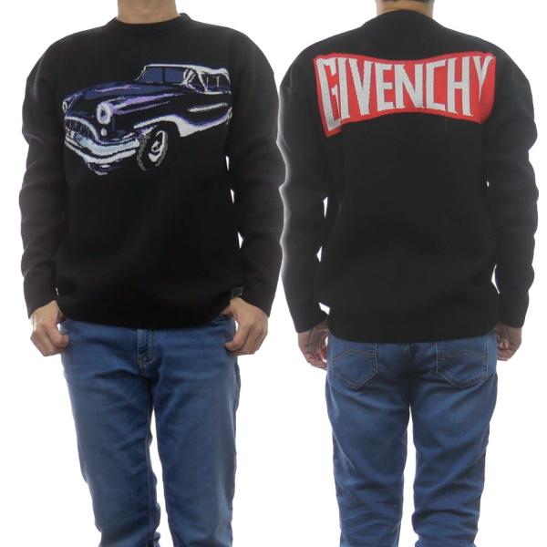 ジバンシィ GIVENCHY ニット セーター 長袖 クルーネック 総柄 青 