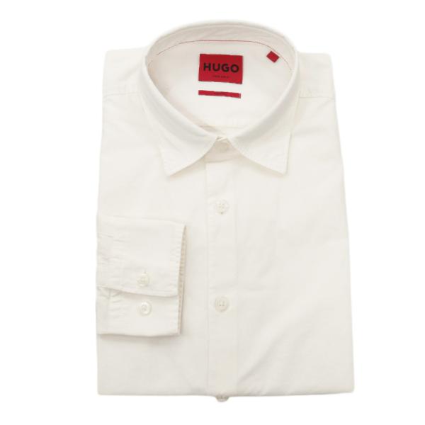 HUGO・HUGO BOSS ヒューゴボス メンズ シャツ 50500216 10252145 / Ermo ストレッチ 上品 きれいめ 無地 長袖 ホワイト 2026秋冬新作 大人 30代 40代 50代