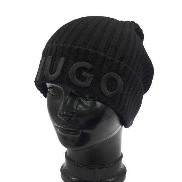 HUGO・HUGO BOSS ヒューゴボス メンズ ニットキャップ 50527804 10265980 / Unisex-X565-7 リブ編み ロゴ 刺繍 ブラック 定番人気商品 防寒 上質
