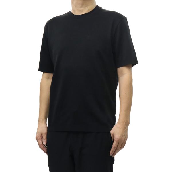 HERNO ヘルノ メンズ クルーネックTシャツ JG000206U 52059 ダブルフェイス ピケ コットン100％ 半袖 カットソー ブラック