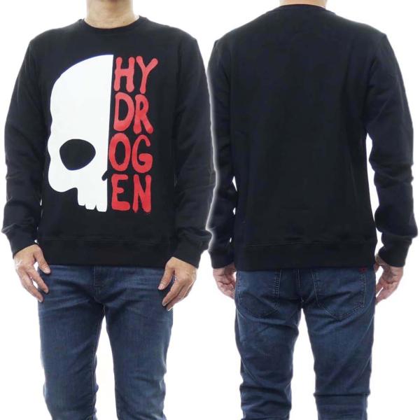 旧作お買い得セール！ HYDROGEN ハイドロゲン トレーナー メンズ MW0006 / HALF SKULL CREWNECK SWEATSHIRT ブラック HYDROGEN（ハイドロゲン） メンズトレーナー MW0006 / HALF SKULL