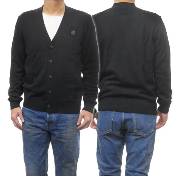 旧作お買い得セール！ MAISON KITSUNE メゾンキツネ セーター メンズ クルーネックニット LM00505KT1036 / BOLD FOX HEAD PATCH REGULAR CARDIGAN ブラック MAISON KITSUNE（メゾン キツネ） メンズクルーネックニット/セーター