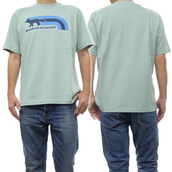 旧作お買い得セール！ MAISON KITSUNE メゾンキツネ Tシャツ メンズ 半袖 クルーネック コットン 綿100％ FLASH FOX COMFORT TEE-SHIRT / MM00113KJ0118 ペールイエロー tre-style_mk24ss335