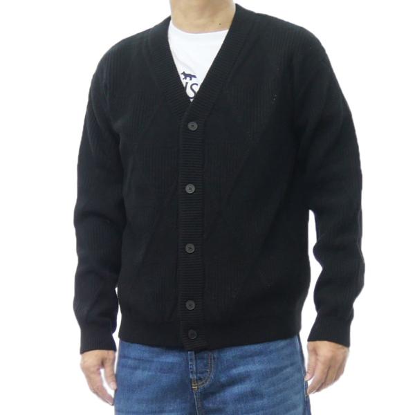 MAISON KITSUNE メゾンキツネ カーディガン メンズ ニットカーディガン PM00505 KT1169 / TEXTURED WOOL ARGYLE CARDIGAN ブラック MAISON KITSUNE（メゾン キツネ） メンズニットカーディガン PM00505
