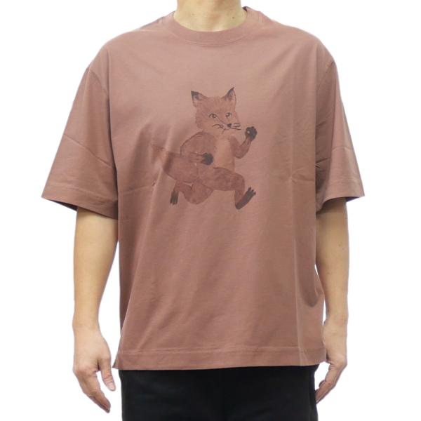 セールSS MAISON KITSUNE メゾンキツネ Tシャツ メンズ 半袖 クルーネック コットン 綿100％ OM00109KJ0008 SPEEDY FOX OVERSIZE TEE-SHIRT ブランド アイコン カジュアル 大きいサイズ ブラウン MAISON KITSUNE（メゾン キツネ） メンズクルーネックTシャツ