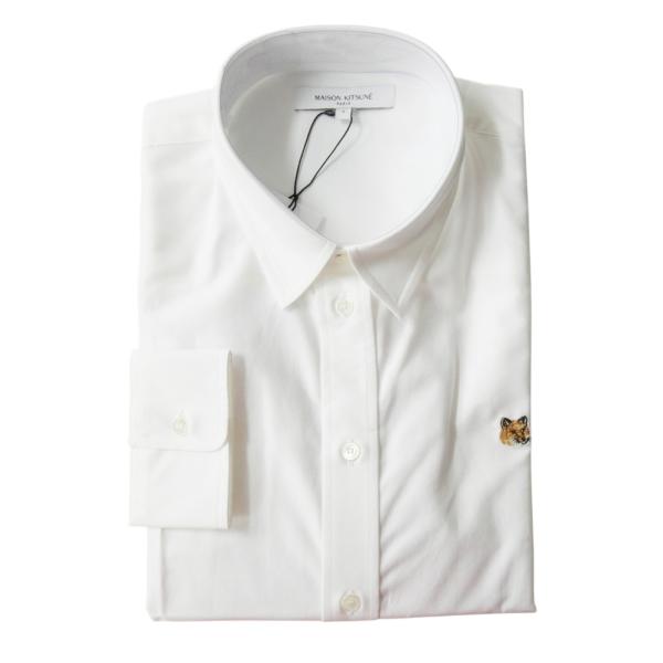 セールSS MAISON KITSUNE メゾンキツネ ドレスシャツ メンズ コットン 綿100％ 長袖 MM00408 WC5012 FOX HEAD EMBROIDERY CASUAL SHIRT 無地 ワンポイント ブランド ロゴ 刺繍 カジュアル きれいめ シャツ 上品 ビジネス ホワイト MAISON KITSUNE（メゾン キツネ） メンズドレスシャツ MM00408 WC5012