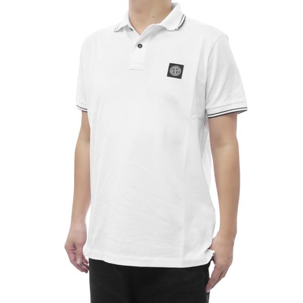 STONE ISLAND ストーンアイランド メンズ ポロシャツ 2200010 S0018 オーガニックコットン ピケ ロゴ パッチ 半袖 ホワイト