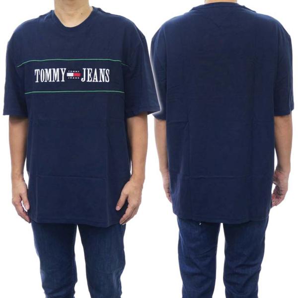TOMMY JEANS トミー ジーンズ メンズ クルーネックTシャツ DM0DM16309 ネイビー 刺繍 ロゴ 半袖