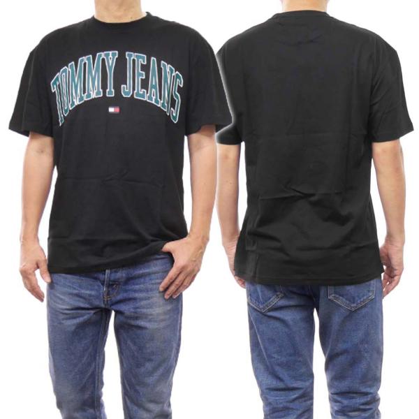 TOMMY JEANS トミージーンズ メンズ クルーネック Tシャツ DM18558 ブラック カレッジ レトロ