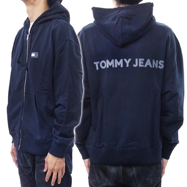 TOMMY JEANS トミージーンズ メンズ ジップアップ パーカーDM21626 ネイビー バックプリント スポーティー