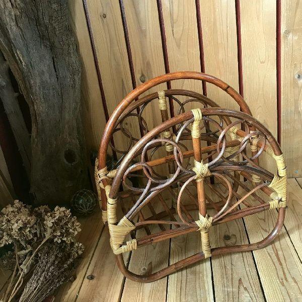 70-80s ヴィンテージ ラタン マガジンラック ブックスタンド 籐 本立て VINTAGE ≫70-80'sヴィンテージ*古いラタンマガジンラック