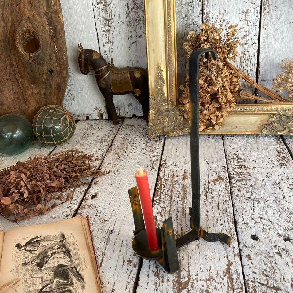 VINTAGE ≫ヴィンテージ*古い アイアン 手燭*自在 燭台*手とぼし VINTAGE ≫ヴィンテージ*古い アイアン 手燭*自在 燭台*手とぼし