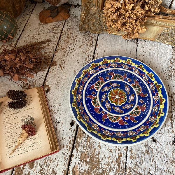 作家物 トルコ 陶器ヴィンテージ*オーナメント プレート*ハンド