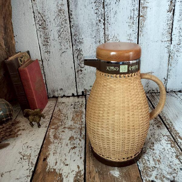 象印 70-80s ヴィンテージ ZOJIRUSHI ラタン 籐 編み 魔法瓶 ポット 1L
