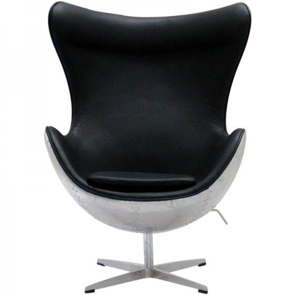 ARNE JACOBSEN エッグチェア アルミ外装 レザー仕様 ブラック ARNE JACOBSEN エッグチェア アルミ外装 レザー仕様 ブラック