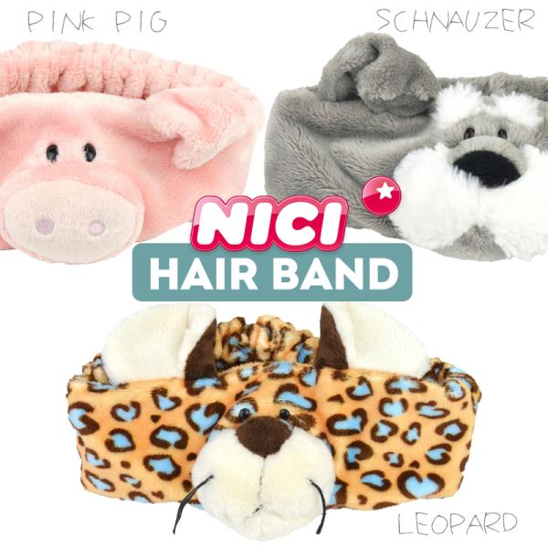 NICI（ニキ）ヘアバンド / Hair Band　レパード　ピンクピッグ　シュナウザー（アニマル/動物/かわいい/もこもこ/洗顔/メイク/化粧/ギフト/プレゼント）