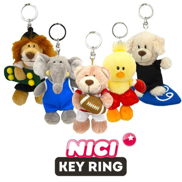 NICI（ニキ）キーリング ヒヨコ/ボクシング ゾウ/レスリング ゴールデンレトリバー/サーフィン ラブベア/ラグビー ライオン/スケートボード （動物/スポーツ）