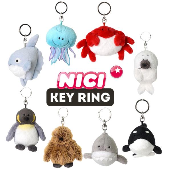 NICI（ニキ）キーリング  オーシャンフレンズ マンボウ カニ クラゲ アザラシベビー キングペンギンママ キングペンギンベビー ホホジロザメ シャチ