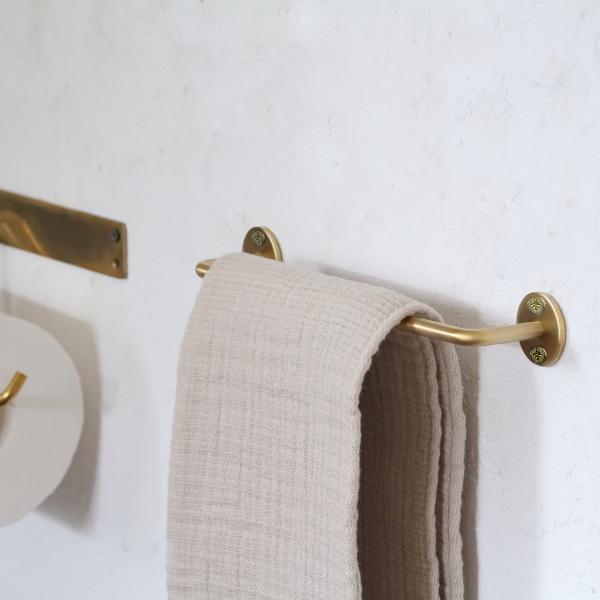 新 タオルハンガー タオル掛け 真鍮 おしゃれ 壁付け 洗面所 トイレ キッチン (幅約28cm) S インテリア