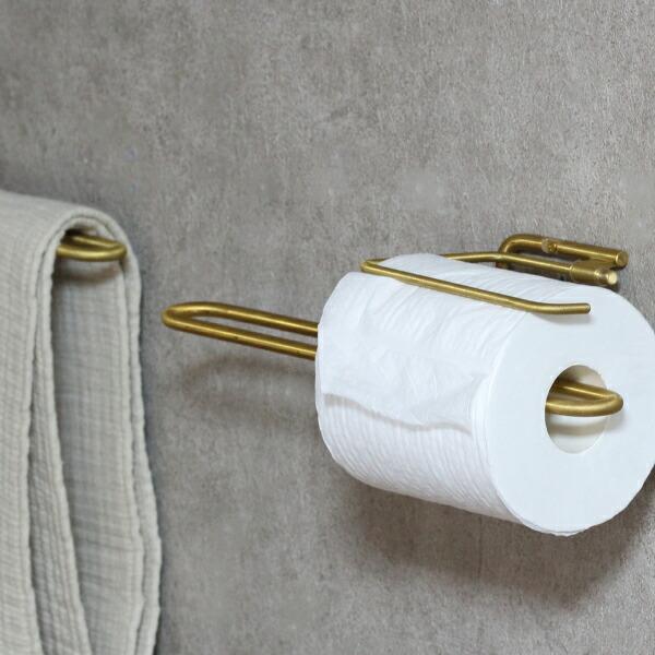 トイレットペーパーホルダー 2連 予備 真鍮 ゴールド ダブル 押さえ