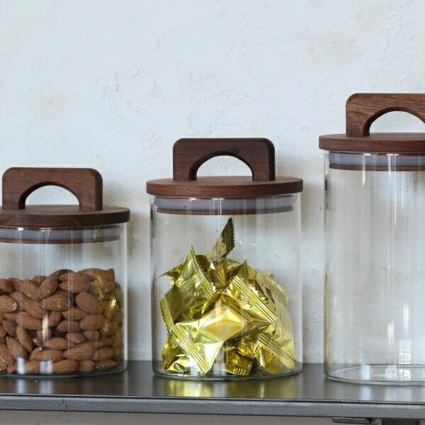 ガラス 保存瓶 キャニスター おしゃれ 保存容器 木蓋 M