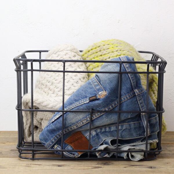 ワイヤーバスケット アイアン かご 収納 スタッキング 荷物入れ