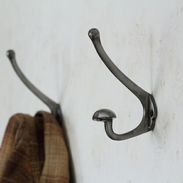 フック 金具 壁掛け 壁 アイアン 2連 ダブル おしゃれ インテリア 小物掛け 洋服掛け コート掛け ハンガーフック 上下