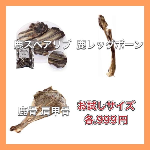 ペットフード研究所 【 お試しミニサイズ 】鹿スペアリブ30g/鹿肩甲骨/鹿レッグボーン細骨