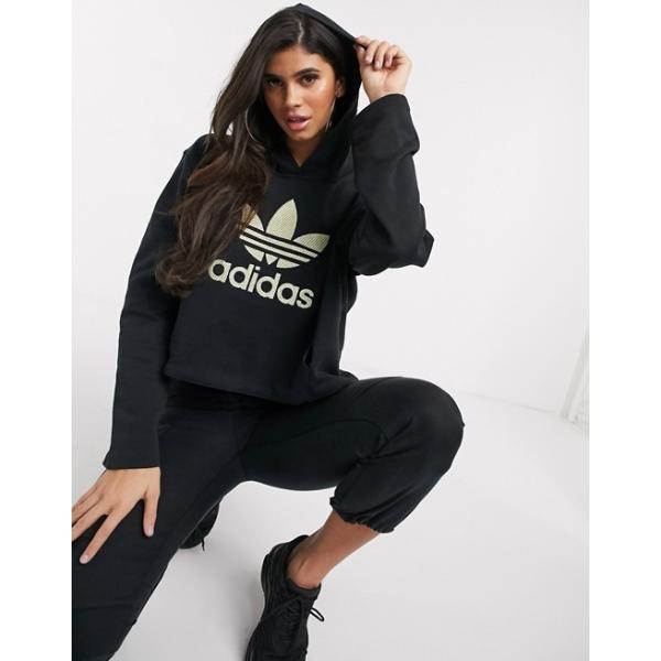 Adidas Originals アディダス パーカートレーナー レディース ブラック 黒 Premium Cropped In Trefoil 激安価格と即納で通信販売 Black Hoodie