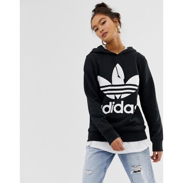 アディダス パーカー トレーナー レディース Adidas Originals Adicolor 人気 Trefoil Hoodie 即納送料無料 Black おしゃれ 大きいサイズ In