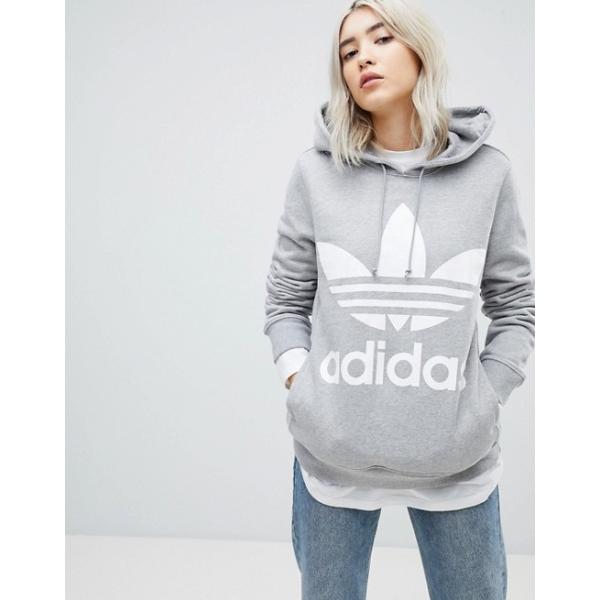 アディダス パーカー トレーナー レディース Adidas Originals Adicolor Trefoil グレー Grey 信憑 人気 おしゃれ In 大きいサイズ Hoodie
