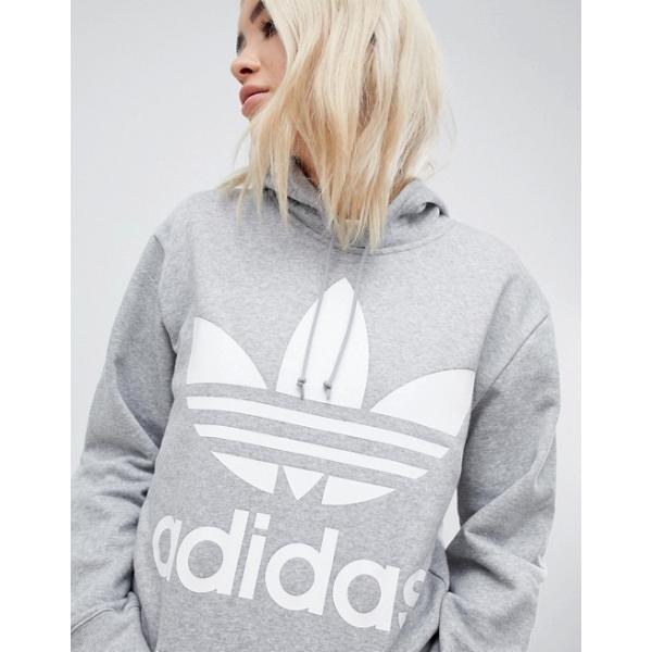 アディダス パーカー トレーナー レディース Adidas Originals Oversized Trefoil 正規激安 Grey 大きいサイズ おしゃれ 人気 グレー Hoodie In Logo