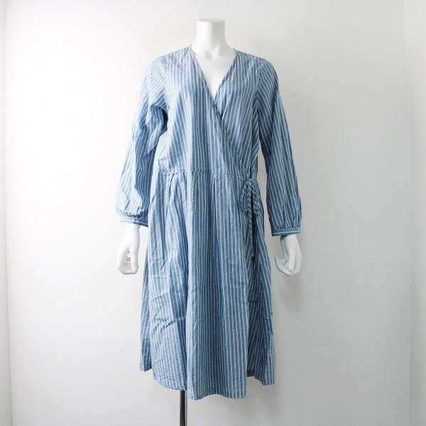 Bisque By Nest Robe ビスクバイネストローブ ストライプ コットンリネン カシュクールワンピース Free ブルー ブランド古着 買取販売 Tresor 通販 Yahoo ショッピング