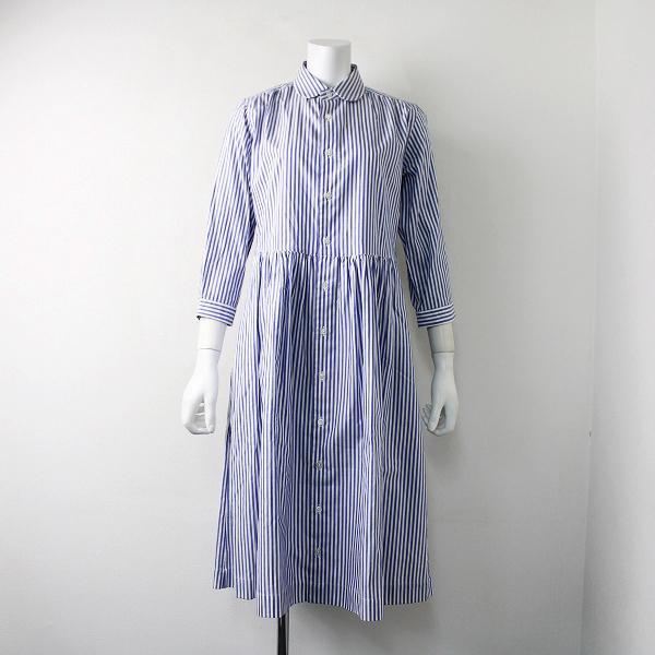 美品 Morikage Shirt Kyoto モリカゲシャツ 京都 コットン ストライプ ギャザー シャツワンピース S ブルー ブランド古着 買取販売 Tresor 通販 Yahoo ショッピング