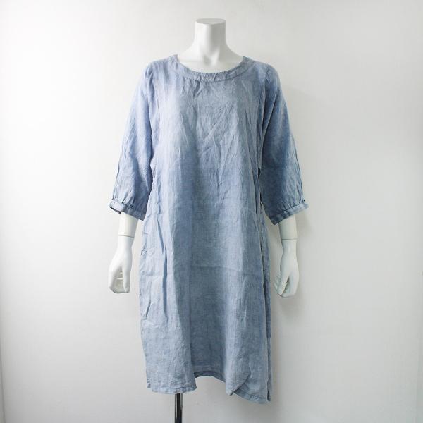 サマーセール ナチュラン Tutie ツチエ ムラ染め加工 リネン フレアシルエットワンピース F ブルー チュニック ブランド古着 買取販売 Tresor 通販 Yahoo ショッピング