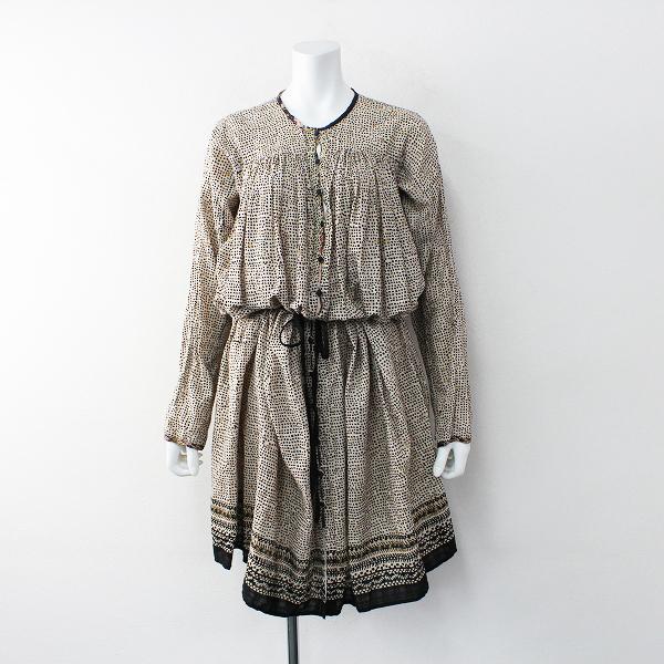 Pas De Calais パドカレ ブロックプリント コットン ギャザー ワンピース 38 ベージュ フレア ドット ブランド古着 買取販売 Tresor 通販 Yahoo ショッピング