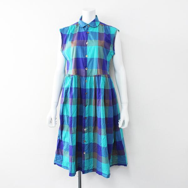 Morikage Shirt Kyoto モリカゲシャツ 京都 丸襟 チェック コットン ワンピース Ss ブルー系 ギャザー フレア ブランド古着 買取販売 Tresor 通販 Yahoo ショッピング