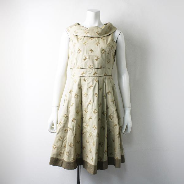 Lois Crayon ロイスクレヨン コットン リボン刺繍 ロールカラー ノースリーブ ワンピース M ベージュ フレア ブランド古着 買取販売 Tresor 通販 Yahoo ショッピング