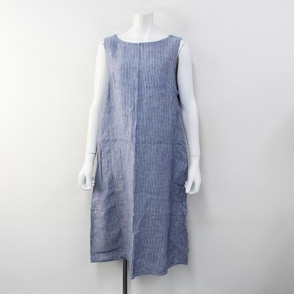17ss Nest Robe ネストローブ リネン ストライプ ノースリーブワンピース F ブルー ブランド古着 買取販売 Tresor 通販 Yahoo ショッピング