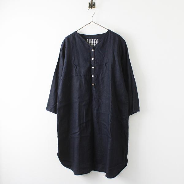 cheer チアー 札幌 浅草 リネン Vネック ワンピース /ネイビー フレア