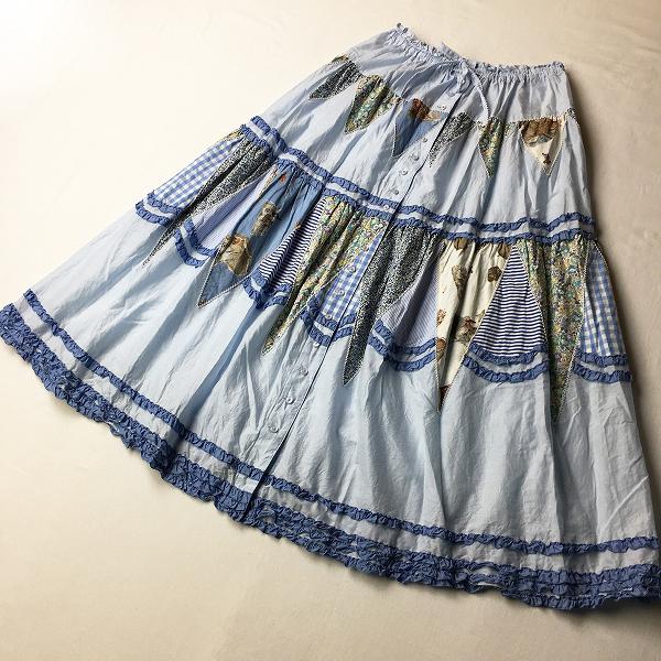 19夏 カタログ掲載品 Pink House ピンクハウス トラベリングバニー柄パッチワークスカート サックスブルー ブランド古着 買取販売 Tresor 通販 Yahoo ショッピング