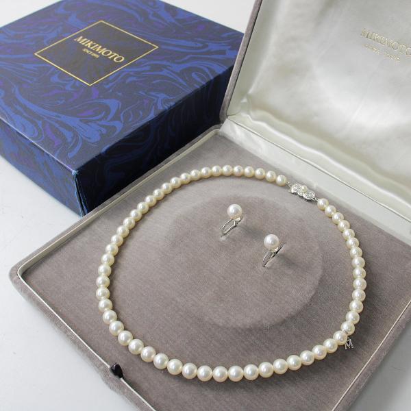 美品 MIKIMOTO ミキモト パール ネックレス イヤリング セット/オフホワイト シルバー SIL刻印 真珠【2400013227667】