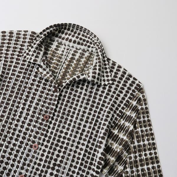 美品 プリーツプリーズ イッセイミヤケ PLEATS PLEASE ISSEY MIYAKE ドットストライプ柄 ブラウス 4//カーキ【2400013754477】 美品 プリーツプリーズ イッセイミヤケ PLEATS PLEASE ISSEY MIYAKE
