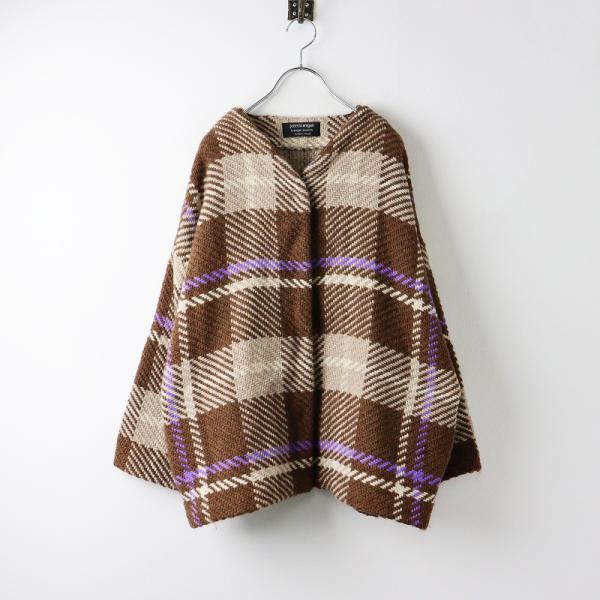 John Branigan(ジョン・ブラニガン) チェック編み襟付きコート 美品 定価3.4万 2024AW ジョンブラニガン John branigan SHV