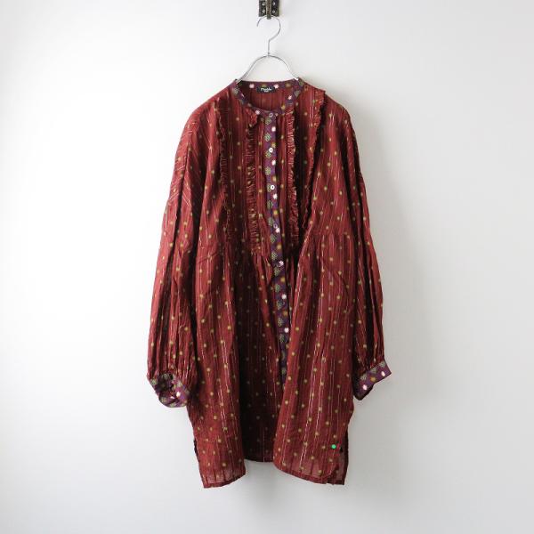 マーブルシュッド marble SUD dia flower Tunic ディアフラワーチュニック /臙脂系 トップス バンドカラー シャツ【2400014256482】 マーブルシュッド marble SUD dia flower Tunic ディアフラワー