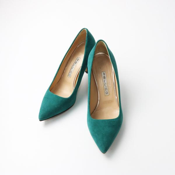 PELLICO グリーン スエード ハイヒール ペリーコ PELLICO スエードポインテッドトゥパンプス 35/グリーン
